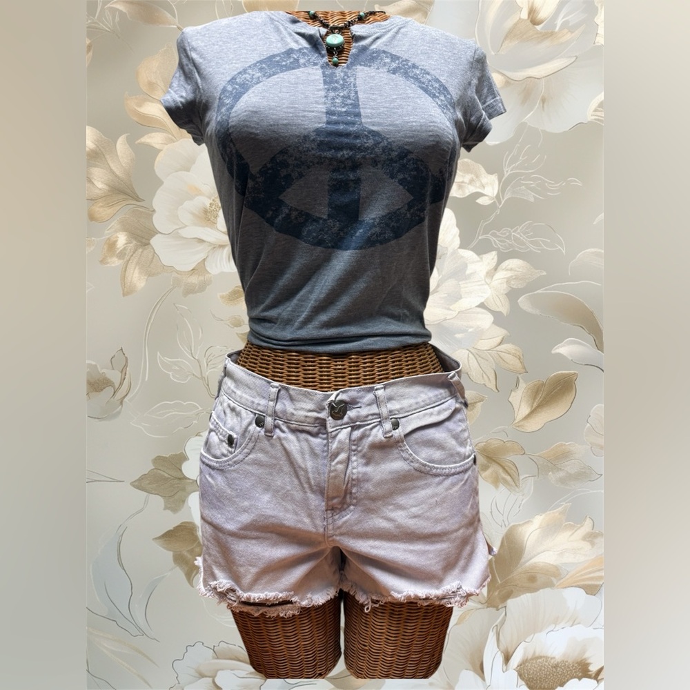 Free People Denim Distressed Cut-offs Raw Frayed Hem Purple Wash Sz 25